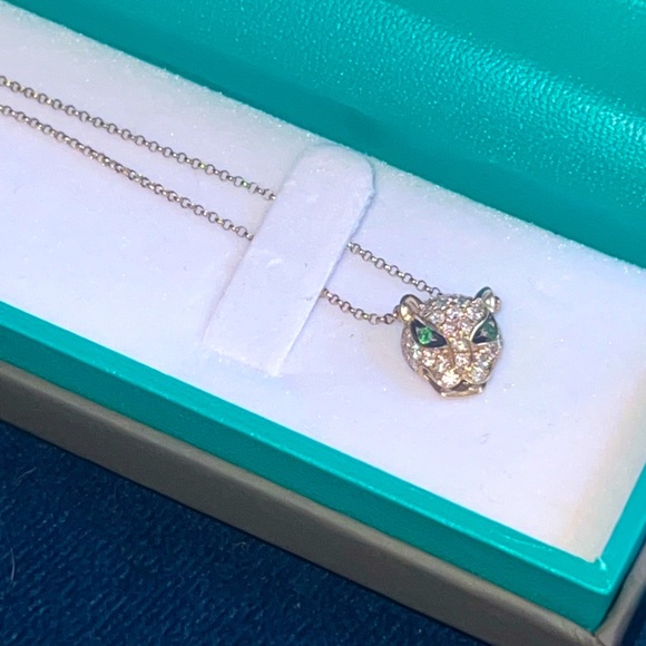 EFFY Diamond Panther Green Tsavorite 14K Yellow Gold Mini Rolo Necklace - Picture 4 of 12